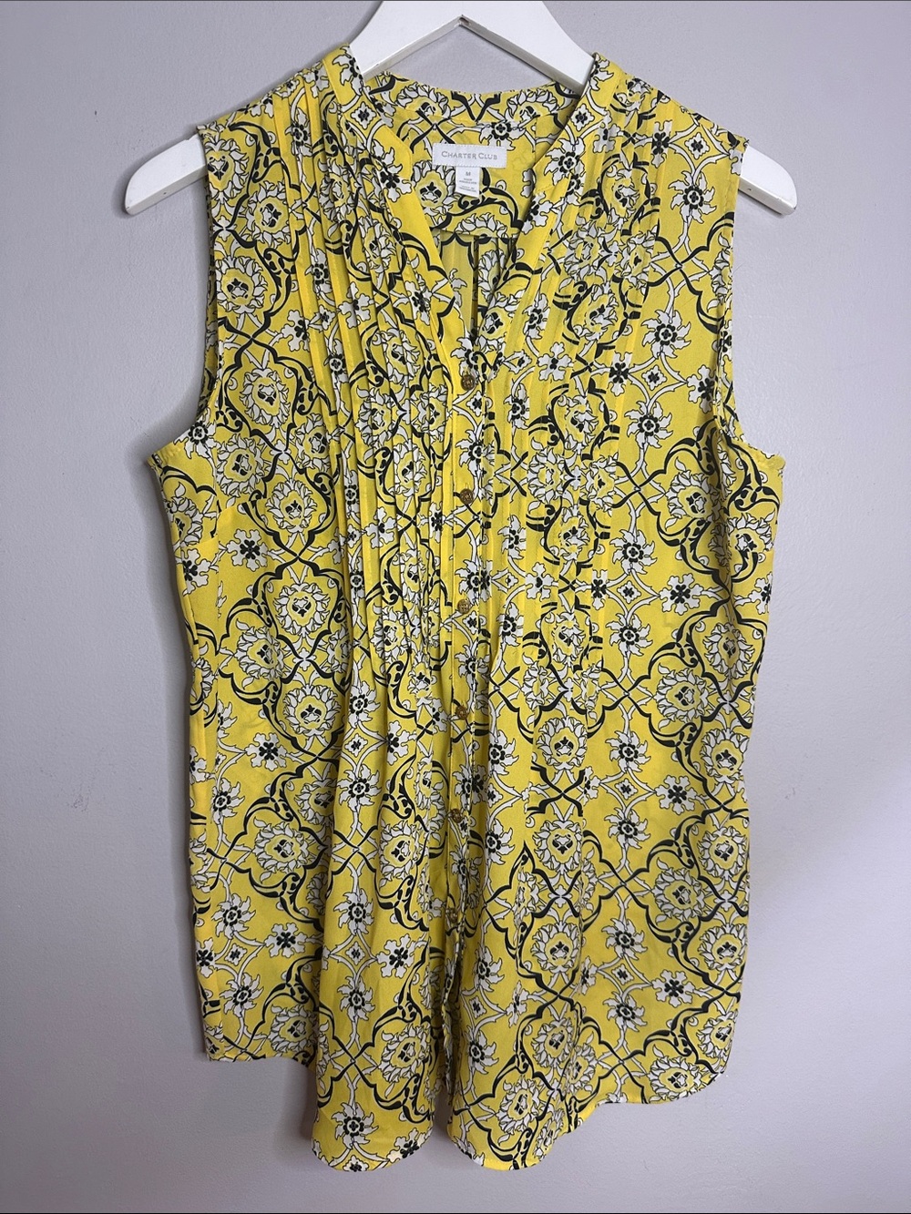 Charter Club Yellow Printed Sleeveless Blouse size M